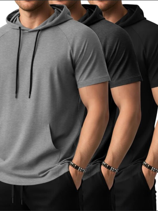 New Men Other - 3‑Pack Men’s 3XL Lightweight Short‑Sleeve Hoodies – Grey/Black Trio